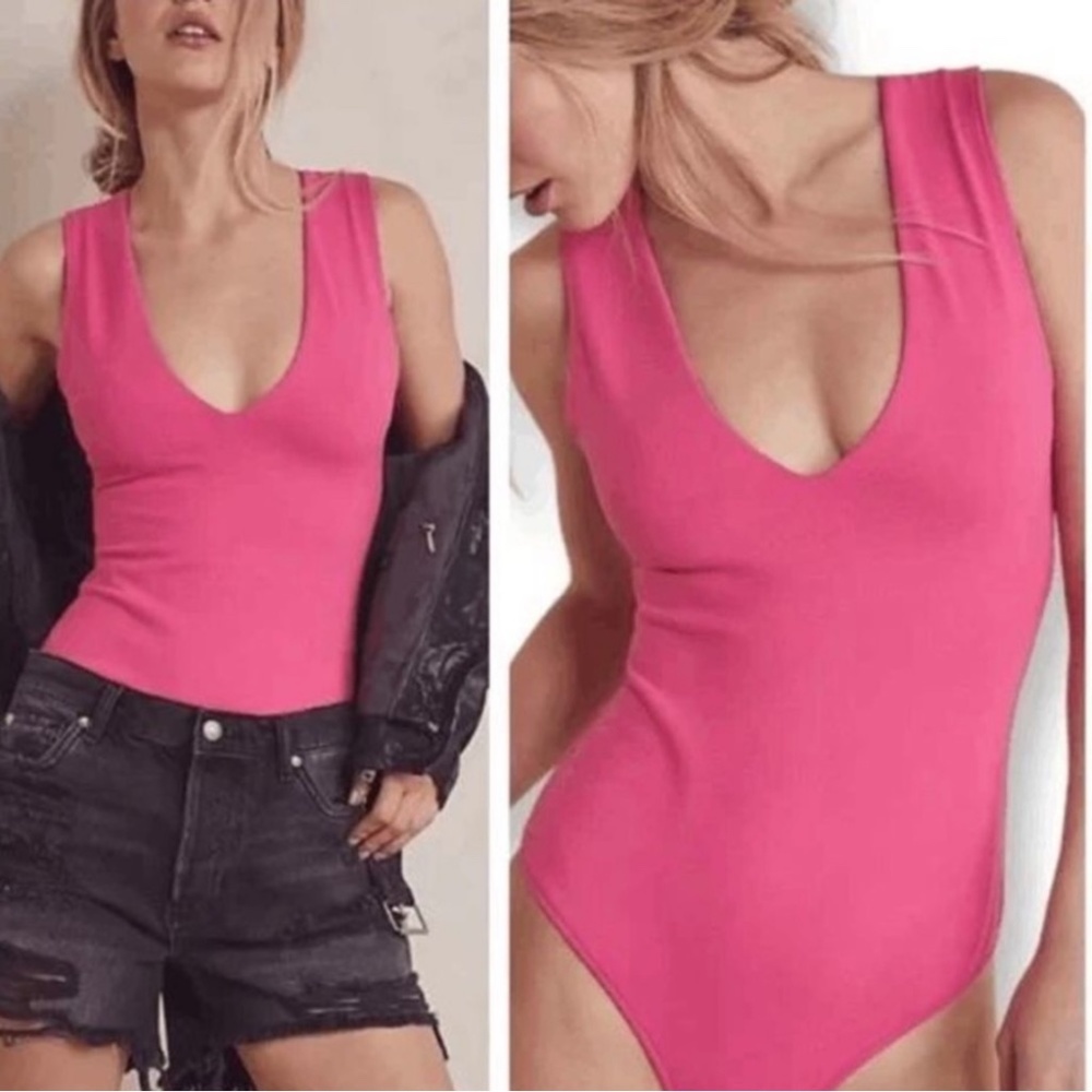 Free People Keep it Sleek Bodysuit in Electropop Pink Size Medium New with Tag